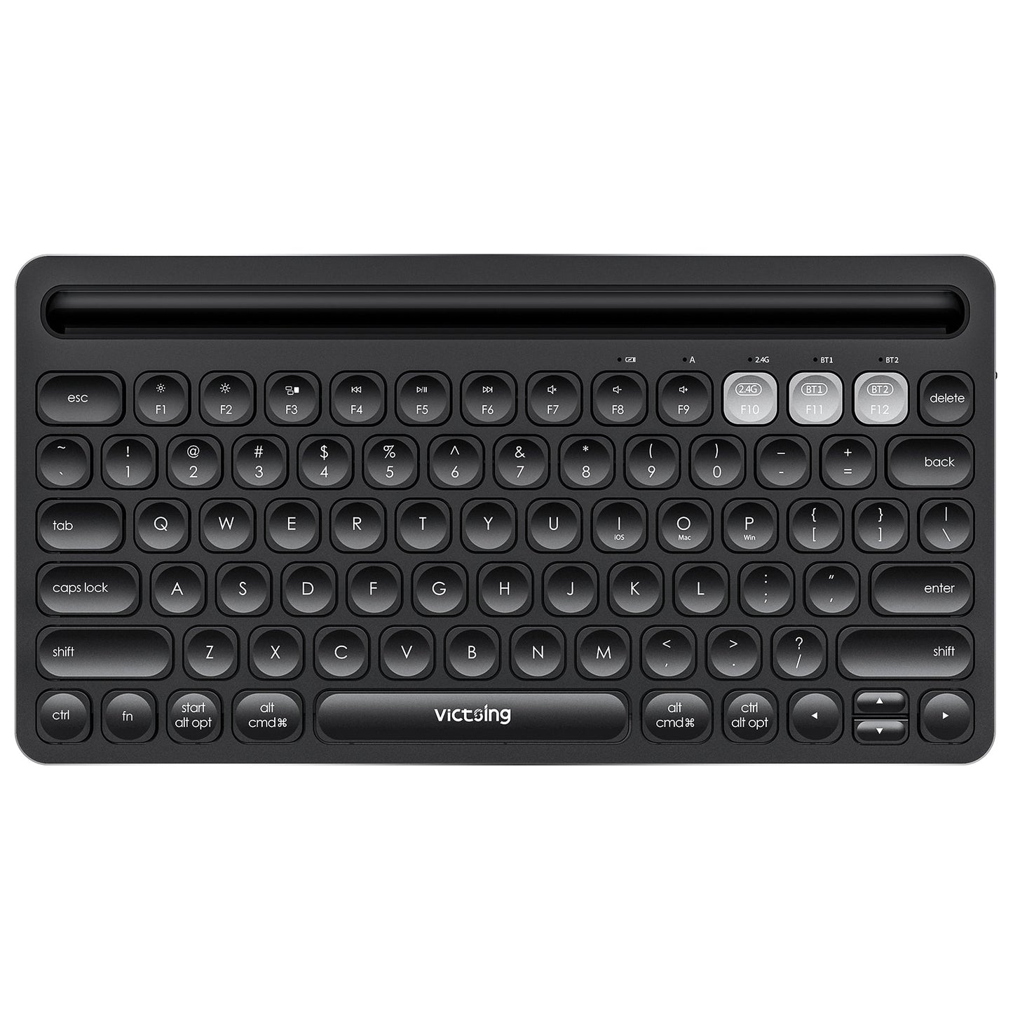 Victsing USB Wireless Keyboard, Dual Mode Bluetooth Keyboard with Integrated Holder for iOS, Mac, Windows and Android