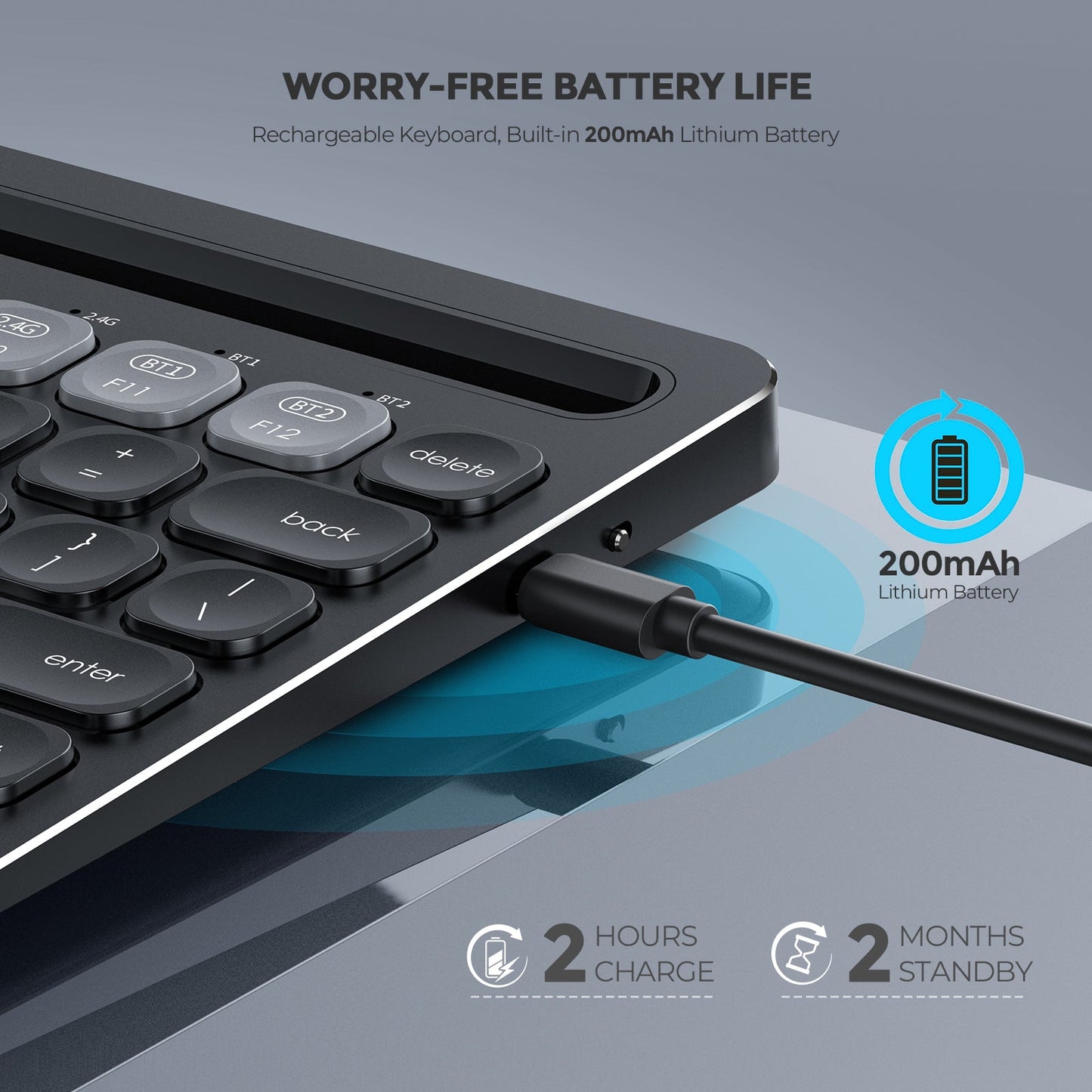 Victsing USB Wireless Keyboard, Dual Mode Bluetooth Keyboard with Integrated Holder for iOS, Mac, Windows and Android